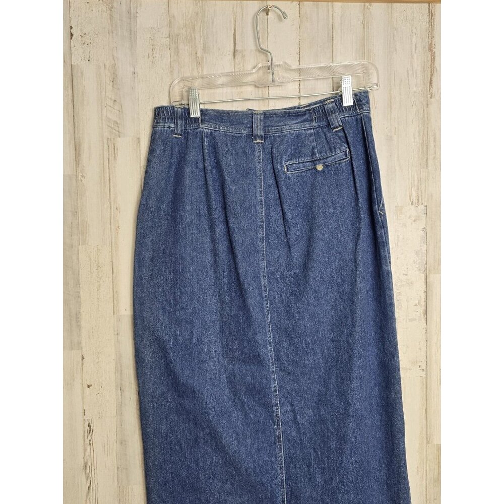 Vintage Y2K Denim Pencil Boho Midi Skirt Size 10 Embroidered - Picture 5 of 8